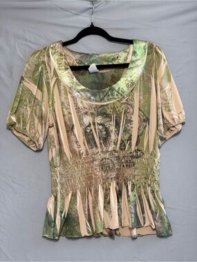 Vtg Simply Irresistible Womens Y2K Fairy Grunge Blouse Size L Green Forest Fairy